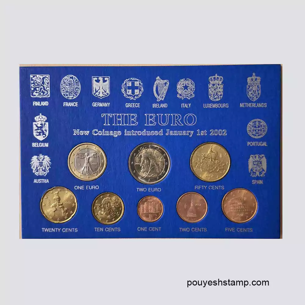 1 copy ست کامل سکه یورو ایتالیا ۲۰۰۲ | اولین سال گردش رسمی یورو – ۸ سکه - تصویر 1